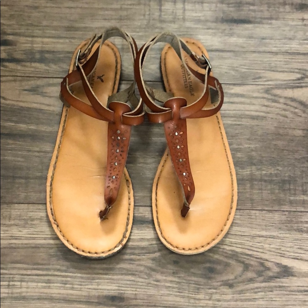 American Eagle leather strap gladiator flats